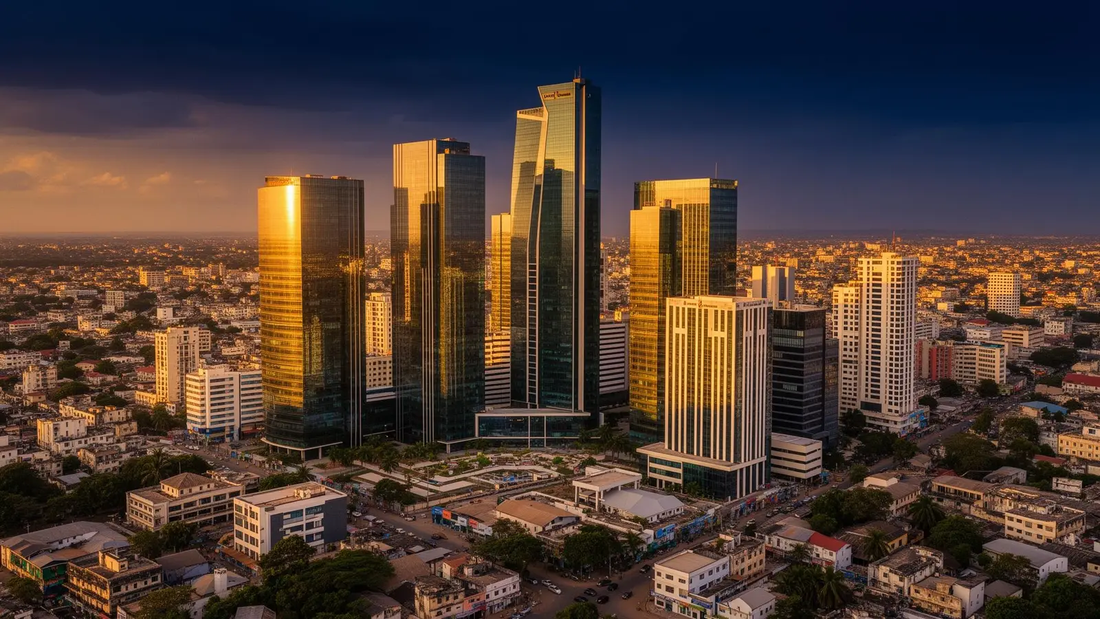 Conakry skyline at golden hour